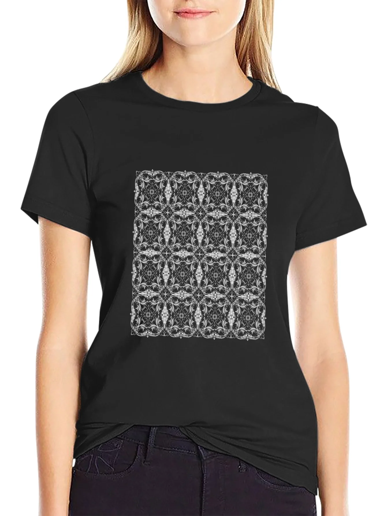 Elegant Patterned Mens Black T-Shirt