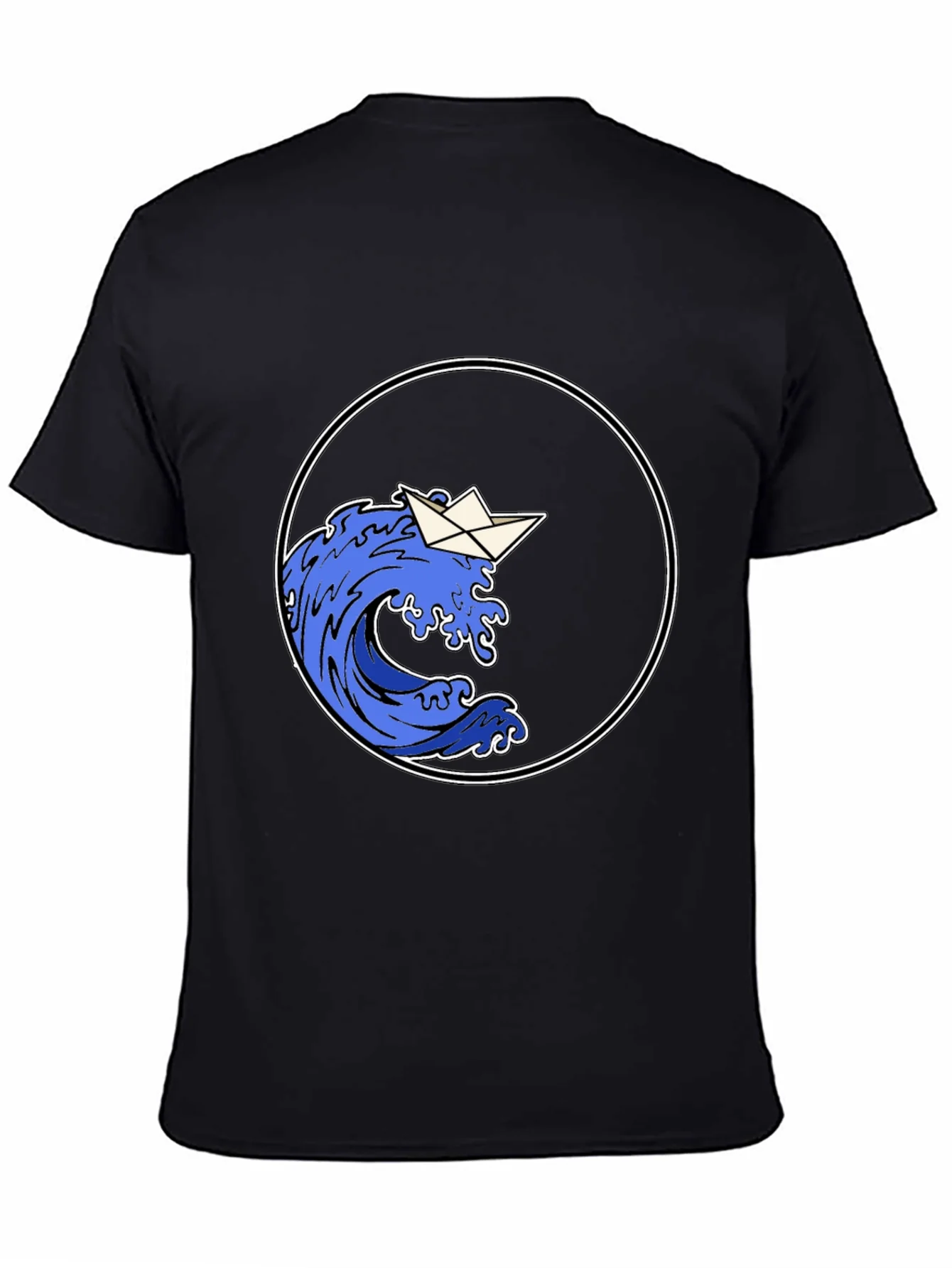 Paper Boat Wave Graphic Black T-Shirt