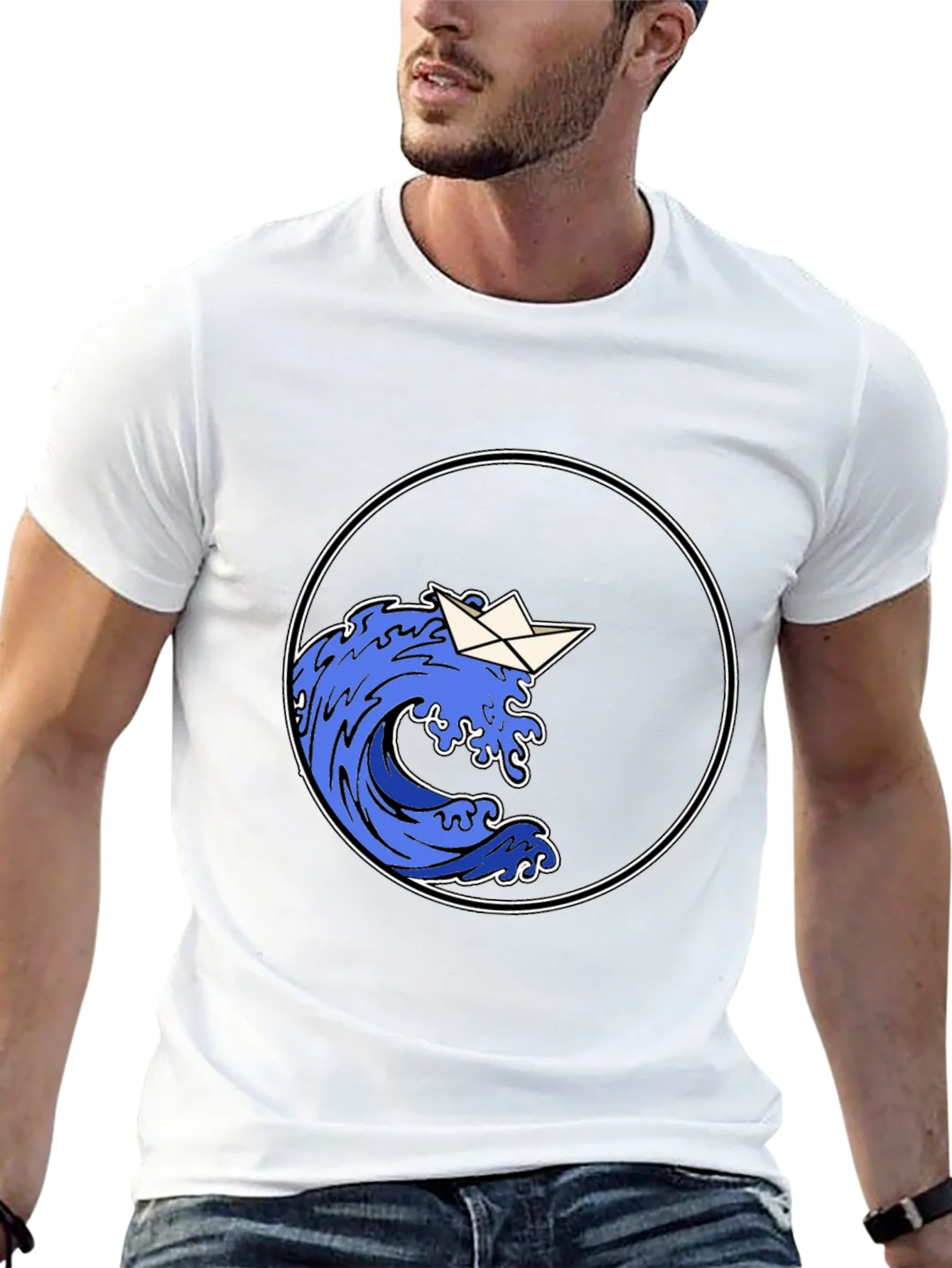 Paper Boat Wave Graphic Black T-Shirt