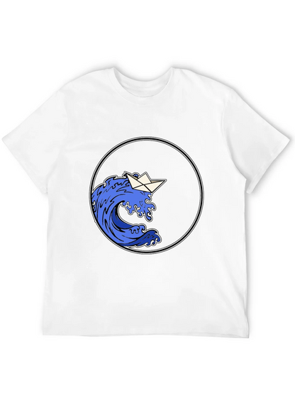 Paper Boat Wave Graphic Black T-Shirt