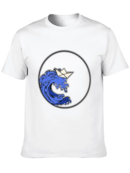 Paper Boat Wave Graphic Black T-Shirt