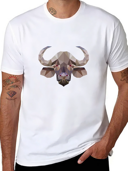 Geometric Buffalo Graphic Tee - Stylish Black T-Shirt