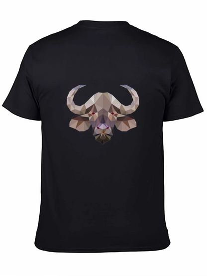 Geometric Buffalo Graphic Tee - Stylish Black T-Shirt