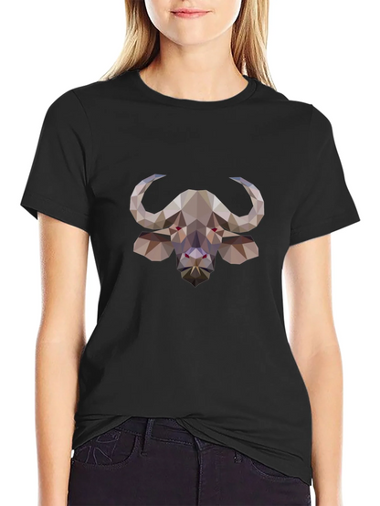 Geometric Buffalo Graphic Tee - Stylish Black T-Shirt
