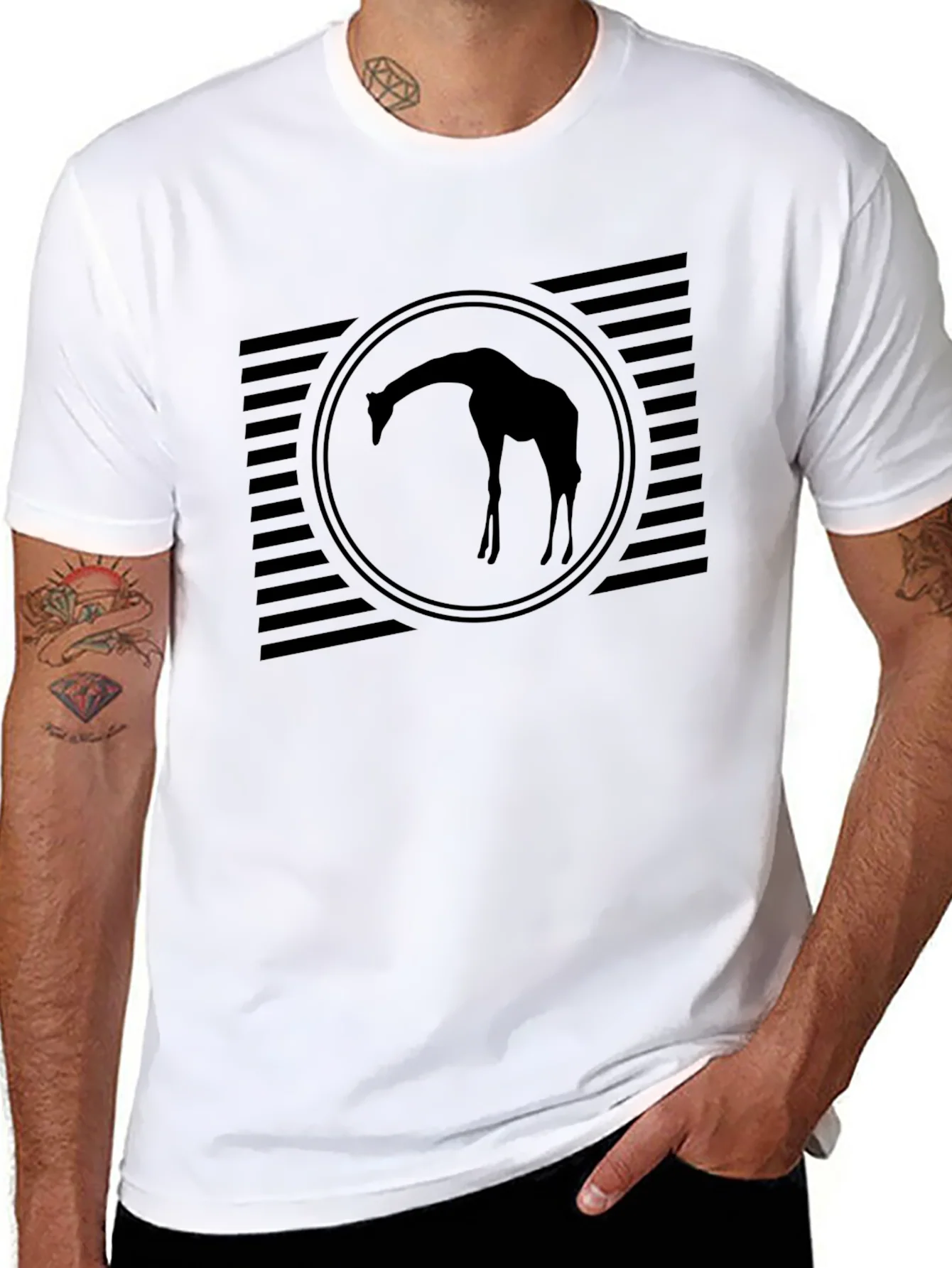 Mens Black Giraffe Silhouette Graphic Tee