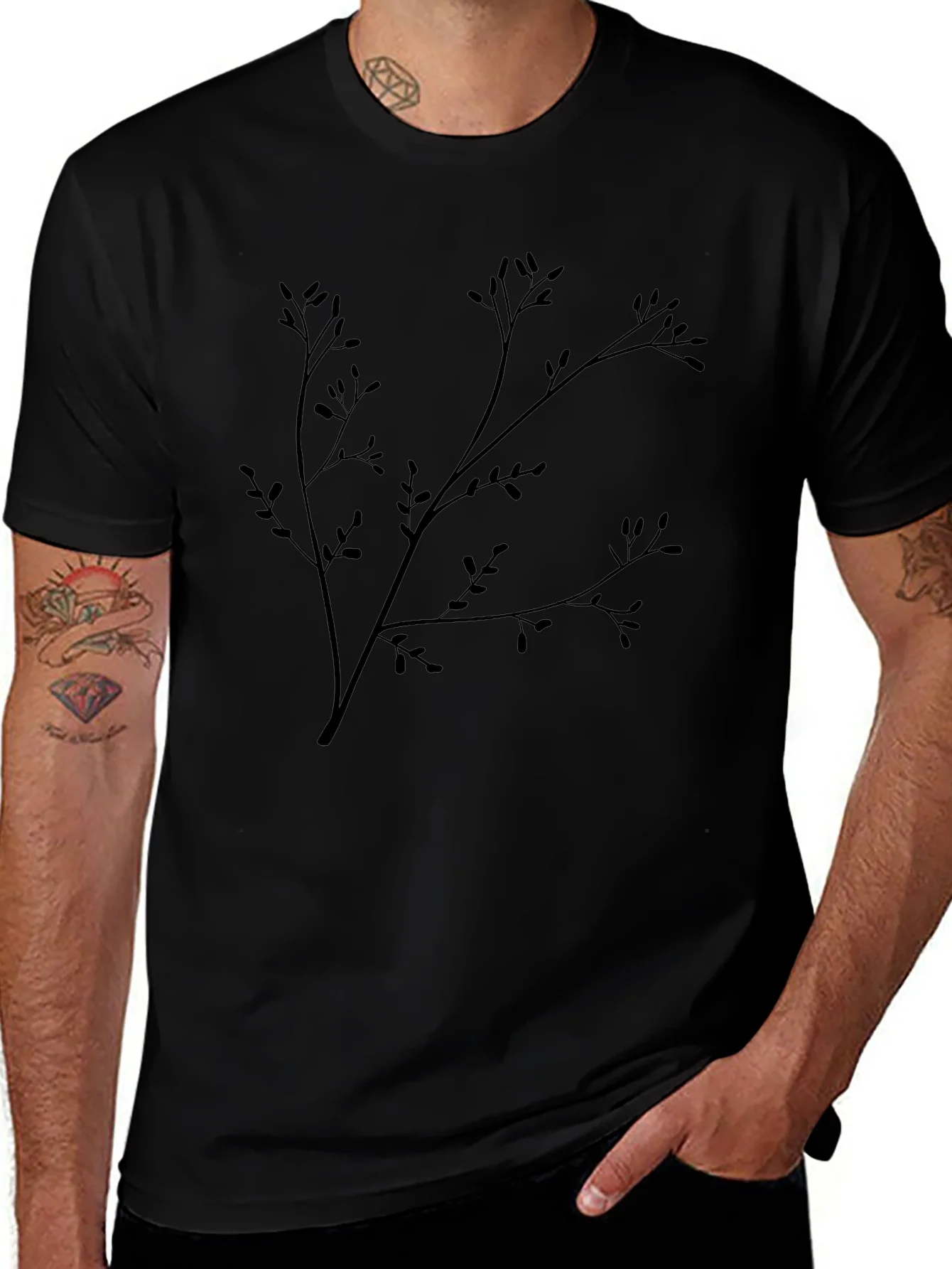 Black Branch Print T-Shirt